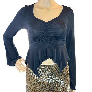 Womens Flare‎ Sleeve Ruched Peplum Top Small Black Goth Dark Y2K